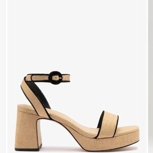 Larroude Textured Tan Platform Sandals with Black Straps